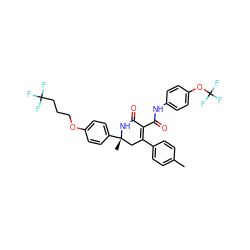 Cc1ccc(C2=C(C(=O)Nc3ccc(OC(F)(F)F)cc3)C(=O)N[C@@](C)(c3ccc(OCCCC(F)(F)F)cc3)C2)cc1 ZINC000223955965