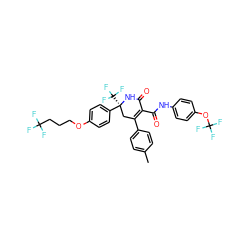 Cc1ccc(C2=C(C(=O)Nc3ccc(OC(F)(F)F)cc3)C(=O)N[C@@](c3ccc(OCCCC(F)(F)F)cc3)(C(F)(F)F)C2)cc1 ZINC000206006392