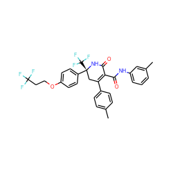 Cc1ccc(C2=C(C(=O)Nc3cccc(C)c3)C(=O)N[C@](c3ccc(OCCC(F)(F)F)cc3)(C(F)(F)F)C2)cc1 ZINC001772612699