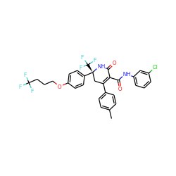 Cc1ccc(C2=C(C(=O)Nc3cccc(Cl)c3)C(=O)N[C@](c3ccc(OCCCC(F)(F)F)cc3)(C(F)(F)F)C2)cc1 ZINC001772638835