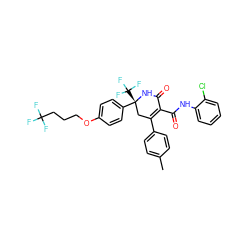 Cc1ccc(C2=C(C(=O)Nc3ccccc3Cl)C(=O)N[C@](c3ccc(OCCCC(F)(F)F)cc3)(C(F)(F)F)C2)cc1 ZINC001772600659