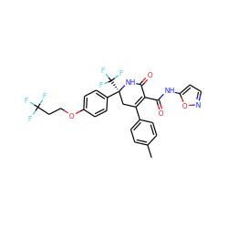 Cc1ccc(C2=C(C(=O)Nc3ccno3)C(=O)N[C@@](c3ccc(OCCC(F)(F)F)cc3)(C(F)(F)F)C2)cc1 ZINC001772587170