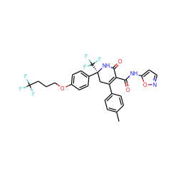 Cc1ccc(C2=C(C(=O)Nc3ccno3)C(=O)N[C@@](c3ccc(OCCCC(F)(F)F)cc3)(C(F)(F)F)C2)cc1 ZINC000096285843