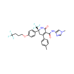 Cc1ccc(C2=C(C(=O)Nc3cn(C)cn3)C(=O)N[C@](c3ccc(OCCCC(F)(F)F)cc3)(C(F)(F)F)C2)cc1 ZINC001772577446