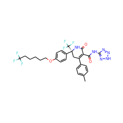 Cc1ccc(C2=C(C(=O)Nc3nn[nH]n3)C(=O)N[C@@](c3ccc(OCCCCCC(F)(F)F)cc3)(C(F)(F)F)C2)cc1 ZINC001772643072