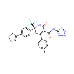 Cc1ccc(C2=C(C(=O)Nc3nn[nH]n3)C(=O)N[C@](c3ccc(C4=CCCC4)cc3)(C(F)(F)F)C2)cc1 ZINC001772577236