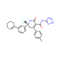 Cc1ccc(C2=C(C(=O)Nc3nn[nH]n3)C(=O)N[C@](c3cccc(C4=CCCCC4)c3)(C(F)(F)F)C2)cc1 ZINC001772653070