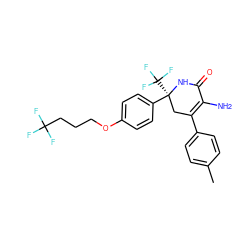 Cc1ccc(C2=C(N)C(=O)N[C@@](c3ccc(OCCCC(F)(F)F)cc3)(C(F)(F)F)C2)cc1 ZINC000223910368