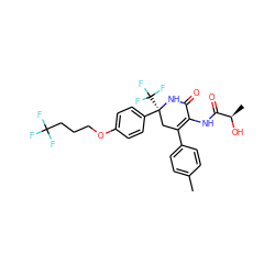 Cc1ccc(C2=C(NC(=O)[C@@H](C)O)C(=O)N[C@@](c3ccc(OCCCC(F)(F)F)cc3)(C(F)(F)F)C2)cc1 ZINC001772598803