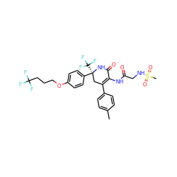 Cc1ccc(C2=C(NC(=O)CNS(C)(=O)=O)C(=O)N[C@@](c3ccc(OCCCC(F)(F)F)cc3)(C(F)(F)F)C2)cc1 ZINC001772622184