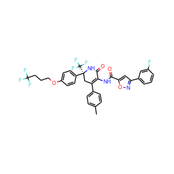 Cc1ccc(C2=C(NC(=O)c3cc(-c4cccc(F)c4)no3)C(=O)N[C@@](c3ccc(OCCCC(F)(F)F)cc3)(C(F)(F)F)C2)cc1 ZINC001772603705