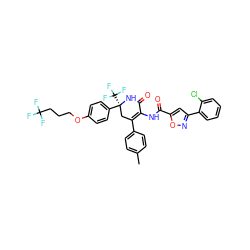 Cc1ccc(C2=C(NC(=O)c3cc(-c4ccccc4Cl)no3)C(=O)N[C@@](c3ccc(OCCCC(F)(F)F)cc3)(C(F)(F)F)C2)cc1 ZINC001772649170