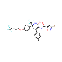 Cc1ccc(C2=C(NC(=O)c3cc(Br)no3)C(=O)N[C@](c3ccc(OCCCC(F)(F)F)cc3)(C(F)(F)F)C2)cc1 ZINC001772596102