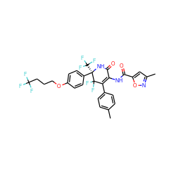 Cc1ccc(C2=C(NC(=O)c3cc(C)no3)C(=O)N[C@@](c3ccc(OCCCC(F)(F)F)cc3)(C(F)(F)F)C2(F)F)cc1 ZINC001772648402