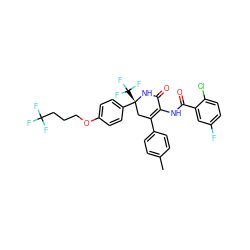 Cc1ccc(C2=C(NC(=O)c3cc(F)ccc3Cl)C(=O)N[C@](c3ccc(OCCCC(F)(F)F)cc3)(C(F)(F)F)C2)cc1 ZINC001772609773