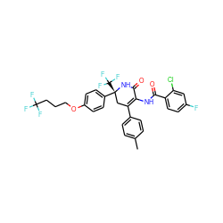 Cc1ccc(C2=C(NC(=O)c3ccc(F)cc3Cl)C(=O)N[C@](c3ccc(OCCCC(F)(F)F)cc3)(C(F)(F)F)C2)cc1 ZINC001772607111