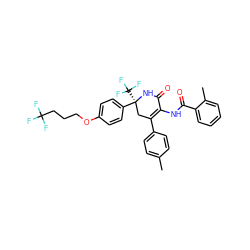 Cc1ccc(C2=C(NC(=O)c3ccccc3C)C(=O)N[C@@](c3ccc(OCCCC(F)(F)F)cc3)(C(F)(F)F)C2)cc1 ZINC000223896634