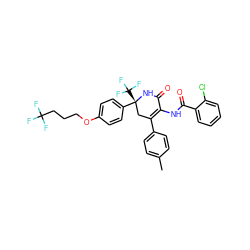 Cc1ccc(C2=C(NC(=O)c3ccccc3Cl)C(=O)N[C@](c3ccc(OCCCC(F)(F)F)cc3)(C(F)(F)F)C2)cc1 ZINC001772574439