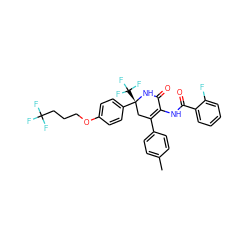 Cc1ccc(C2=C(NC(=O)c3ccccc3F)C(=O)N[C@](c3ccc(OCCCC(F)(F)F)cc3)(C(F)(F)F)C2)cc1 ZINC001772621935