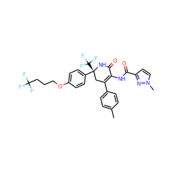 Cc1ccc(C2=C(NC(=O)c3ccn(C)n3)C(=O)N[C@](c3ccc(OCCCC(F)(F)F)cc3)(C(F)(F)F)C2)cc1 ZINC001772586239