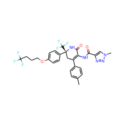 Cc1ccc(C2=C(NC(=O)c3cn(C)nn3)C(=O)N[C@](c3ccc(OCCCC(F)(F)F)cc3)(C(F)(F)F)C2)cc1 ZINC001772587454