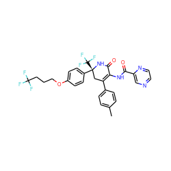 Cc1ccc(C2=C(NC(=O)c3cnccn3)C(=O)N[C@](c3ccc(OCCCC(F)(F)F)cc3)(C(F)(F)F)C2)cc1 ZINC001772651609