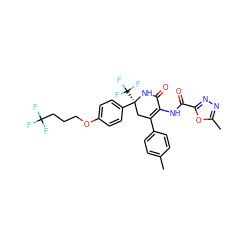 Cc1ccc(C2=C(NC(=O)c3nnc(C)o3)C(=O)N[C@@](c3ccc(OCCCC(F)(F)F)cc3)(C(F)(F)F)C2)cc1 ZINC000206032941