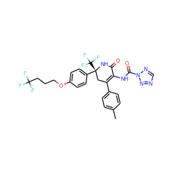 Cc1ccc(C2=C(NC(=O)n3ncnn3)C(=O)N[C@](c3ccc(OCCCC(F)(F)F)cc3)(C(F)(F)F)C2)cc1 ZINC001772582781