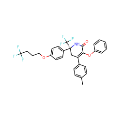 Cc1ccc(C2=C(Oc3ccccc3)C(=O)N[C@@](c3ccc(OCCCC(F)(F)F)cc3)(C(F)(F)F)C2)cc1 ZINC000223900713