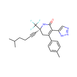 Cc1ccc(C2=C(c3cnn[nH]3)C(=O)N[C@](C#CCCC(C)C)(C(F)(F)F)C2)cc1 ZINC001772613208