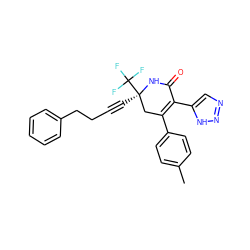 Cc1ccc(C2=C(c3cnn[nH]3)C(=O)N[C@](C#CCCc3ccccc3)(C(F)(F)F)C2)cc1 ZINC001772576216