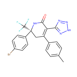 Cc1ccc(C2=C(c3nn[nH]n3)C(=O)N[C@@](c3ccc(Br)cc3)(C(F)(F)F)C2)cc1 ZINC001772629669