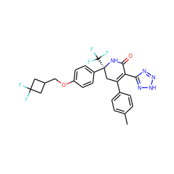 Cc1ccc(C2=C(c3nn[nH]n3)C(=O)N[C@@](c3ccc(OCC4CC(F)(F)C4)cc3)(C(F)(F)F)C2)cc1 ZINC001772607251