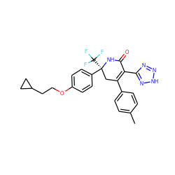 Cc1ccc(C2=C(c3nn[nH]n3)C(=O)N[C@@](c3ccc(OCCC4CC4)cc3)(C(F)(F)F)C2)cc1 ZINC001772586946