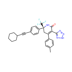 Cc1ccc(C2=C(c3nn[nH]n3)C(=O)N[C@](c3ccc(C#CC4CCCCC4)cc3)(C(F)(F)F)C2)cc1 ZINC001772600967