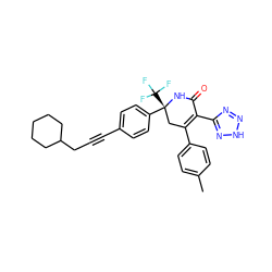 Cc1ccc(C2=C(c3nn[nH]n3)C(=O)N[C@](c3ccc(C#CCC4CCCCC4)cc3)(C(F)(F)F)C2)cc1 ZINC001772571281