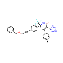 Cc1ccc(C2=C(c3nn[nH]n3)C(=O)N[C@](c3ccc(C#CCOCc4ccccc4)cc3)(C(F)(F)F)C2)cc1 ZINC001772576178