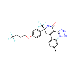 Cc1ccc(C2=C(c3nn[nH]n3)C(=O)N[C@](c3ccc(OCCCC(F)(F)F)cc3)(C(F)(F)F)C2)c(F)c1 ZINC001772626004