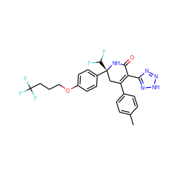 Cc1ccc(C2=C(c3nn[nH]n3)C(=O)N[C@](c3ccc(OCCCC(F)(F)F)cc3)(C(F)F)C2)cc1 ZINC001772603621