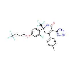 Cc1ccc(C2=C(c3nn[nH]n3)C(=O)N[C@](c3ccc(OCCCC(F)(F)F)cc3F)(C(F)(F)F)C2)cc1 ZINC001772649678