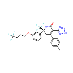 Cc1ccc(C2=C(c3nn[nH]n3)C(=O)N[C@](c3cccc(OCCCC(F)(F)F)c3)(C(F)(F)F)C2)cc1 ZINC001772607025