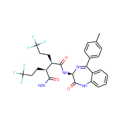 Cc1ccc(C2=N[C@H](NC(=O)[C@H](CCC(F)(F)F)[C@H](CCC(F)(F)F)C(N)=O)C(=O)Nc3ccccc32)cc1 ZINC000210790546