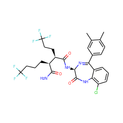 Cc1ccc(C2=N[C@H](NC(=O)[C@H](CCC(F)(F)F)[C@H](CCCC(F)(F)F)C(N)=O)C(=O)Nc3c(Cl)cccc32)cc1C ZINC000210711737