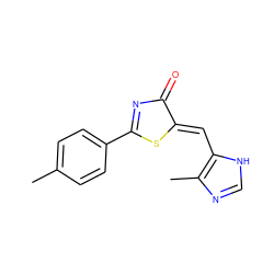 Cc1ccc(C2=NC(=O)/C(=C/c3[nH]cnc3C)S2)cc1 ZINC000299839919