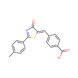 Cc1ccc(C2=NC(=O)/C(=C/c3ccc(C(=O)O)cc3)S2)cc1 ZINC000299818748