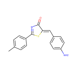 Cc1ccc(C2=NC(=O)/C(=C/c3ccc(N)cc3)S2)cc1 ZINC000299840320