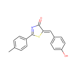 Cc1ccc(C2=NC(=O)/C(=C/c3ccc(O)cc3)S2)cc1 ZINC000005008882