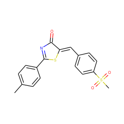 Cc1ccc(C2=NC(=O)/C(=C/c3ccc(S(C)(=O)=O)cc3)S2)cc1 ZINC000299819599