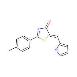 Cc1ccc(C2=NC(=O)/C(=C/c3ccc[nH]3)S2)cc1 ZINC000299838852