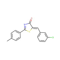 Cc1ccc(C2=NC(=O)/C(=C/c3cccc(Cl)c3)S2)cc1 ZINC000015018459